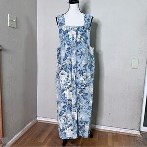 Vintage Rosie B Farmer blue rose print overall denim dress